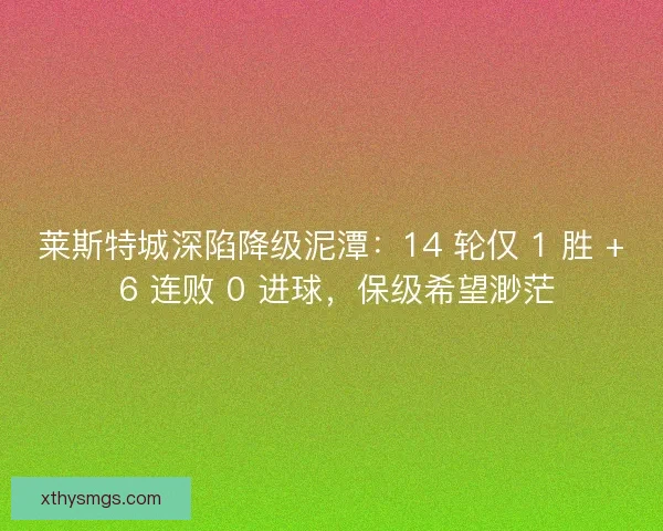 莱斯特城深陷降级泥潭：14 轮仅 1 胜 + 6 连败 0 进球，保级希望渺茫